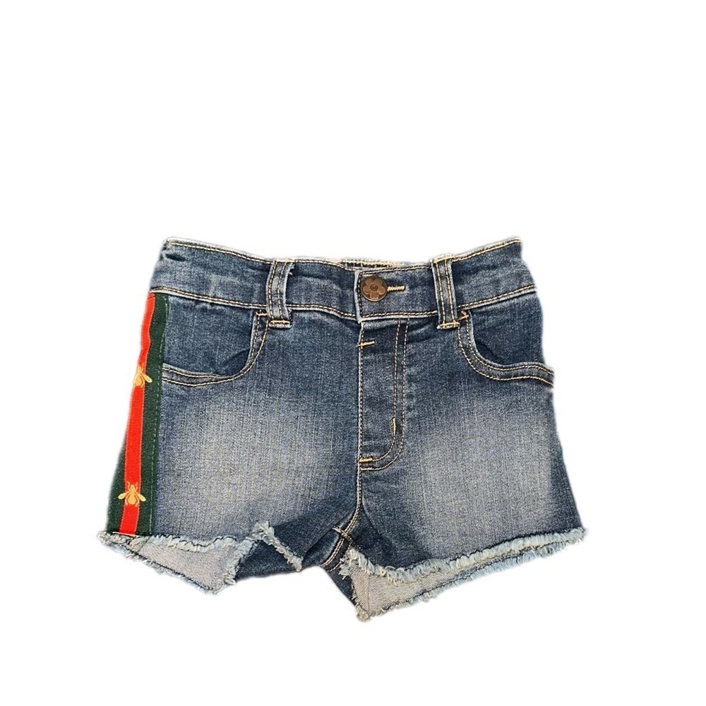 Toddler Denim Shorts W/ Green/Red Bee Side Ribbon - Picture 8 of 12